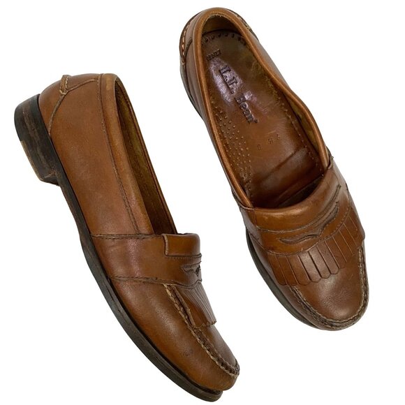 L.L. Bean Brown Leather Fringe Loafers Goodyear Bottoms Slip On Shoes Mens 9.5D main image 4